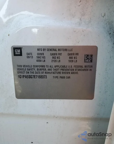 2014 Chevrolet Cruze Ls from USA, damaged, VIN 1G1PA5SG7E7168373